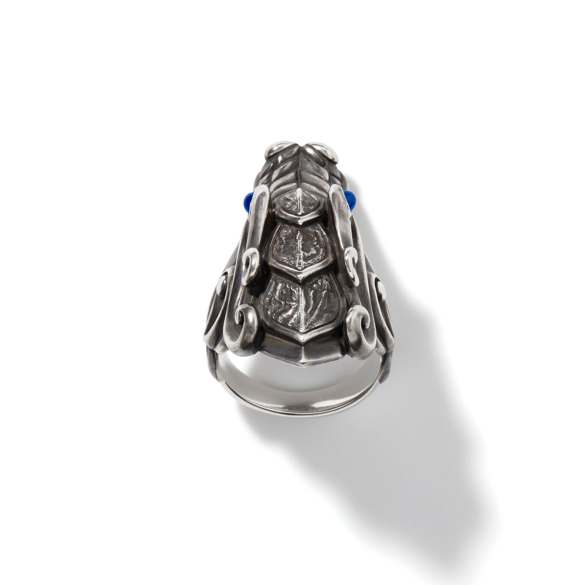 John Hardy Legends Naga Reticulated Silver Ring with Blue Sapphire Eyes, Size 10