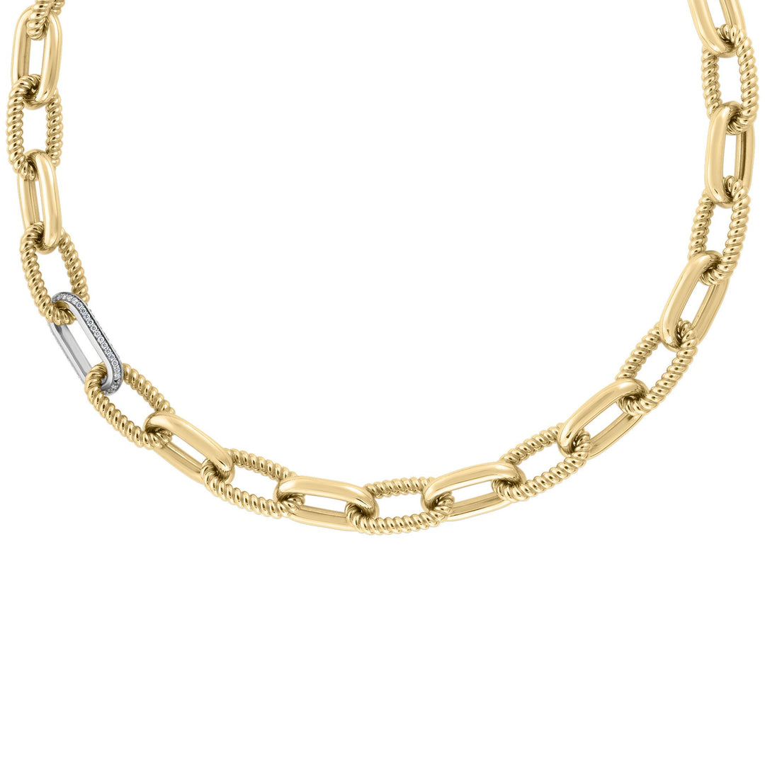 18K YELLOW DESIGNER GOLD ALTERNATING AND DIAMOND PAPERCLIP LINK CHAIN