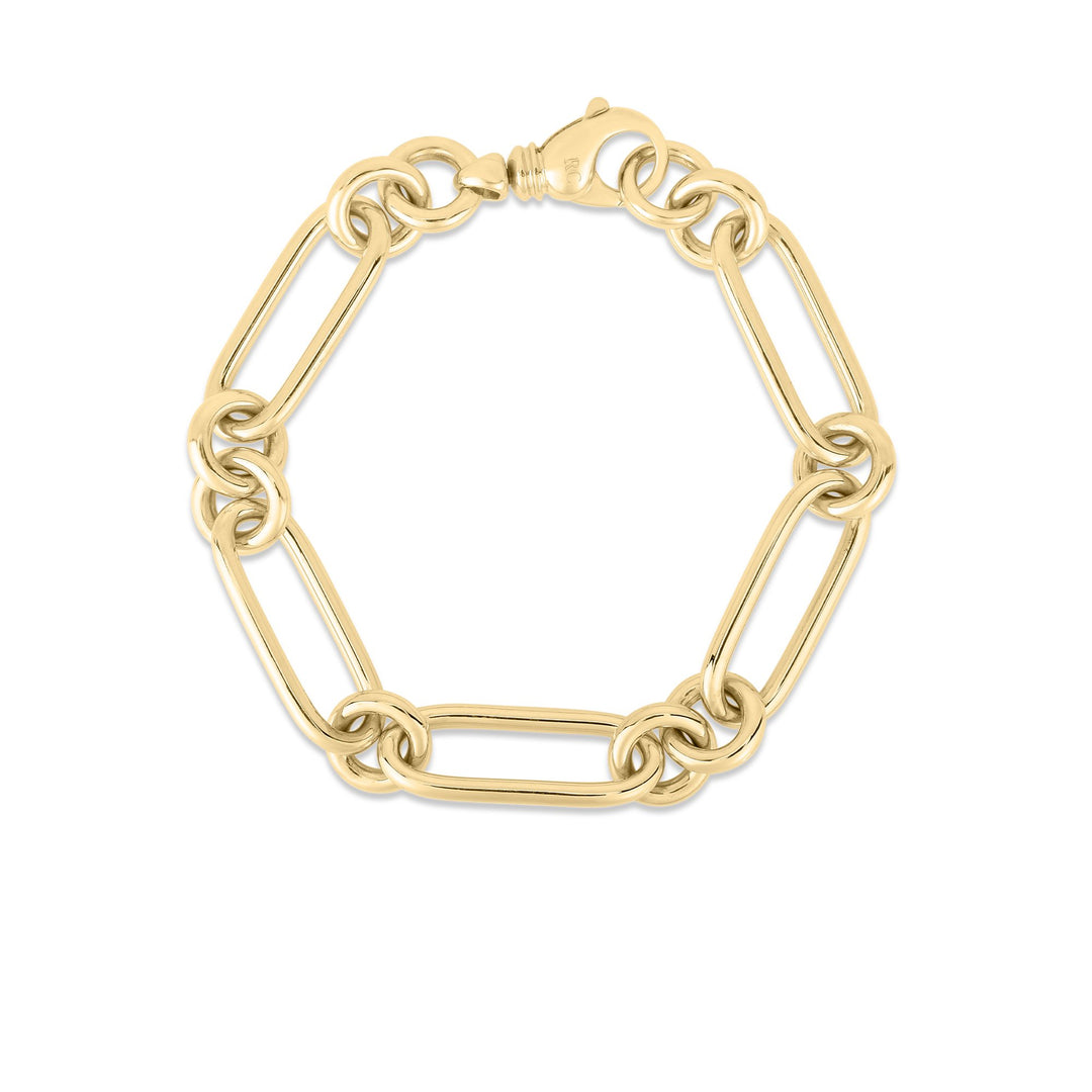 18K DESIGNER GOLD CLASSIC BOLD ALTERNATING LINK BRACELET