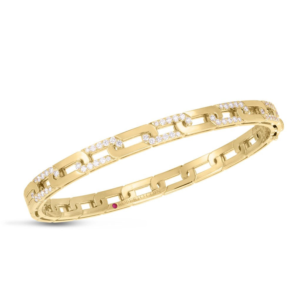 18K YELLOW GOLD NAVARRA HARD CHAIN LINK DIAMOND BANGLE