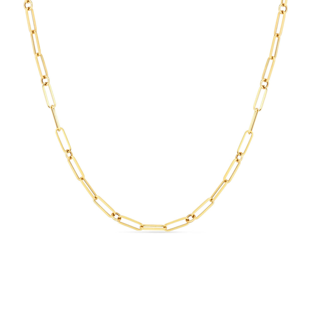 18K YELLOW DESIGNER GOLD PAPERCLIP & ROUND LINK 34 INCH CHAIN