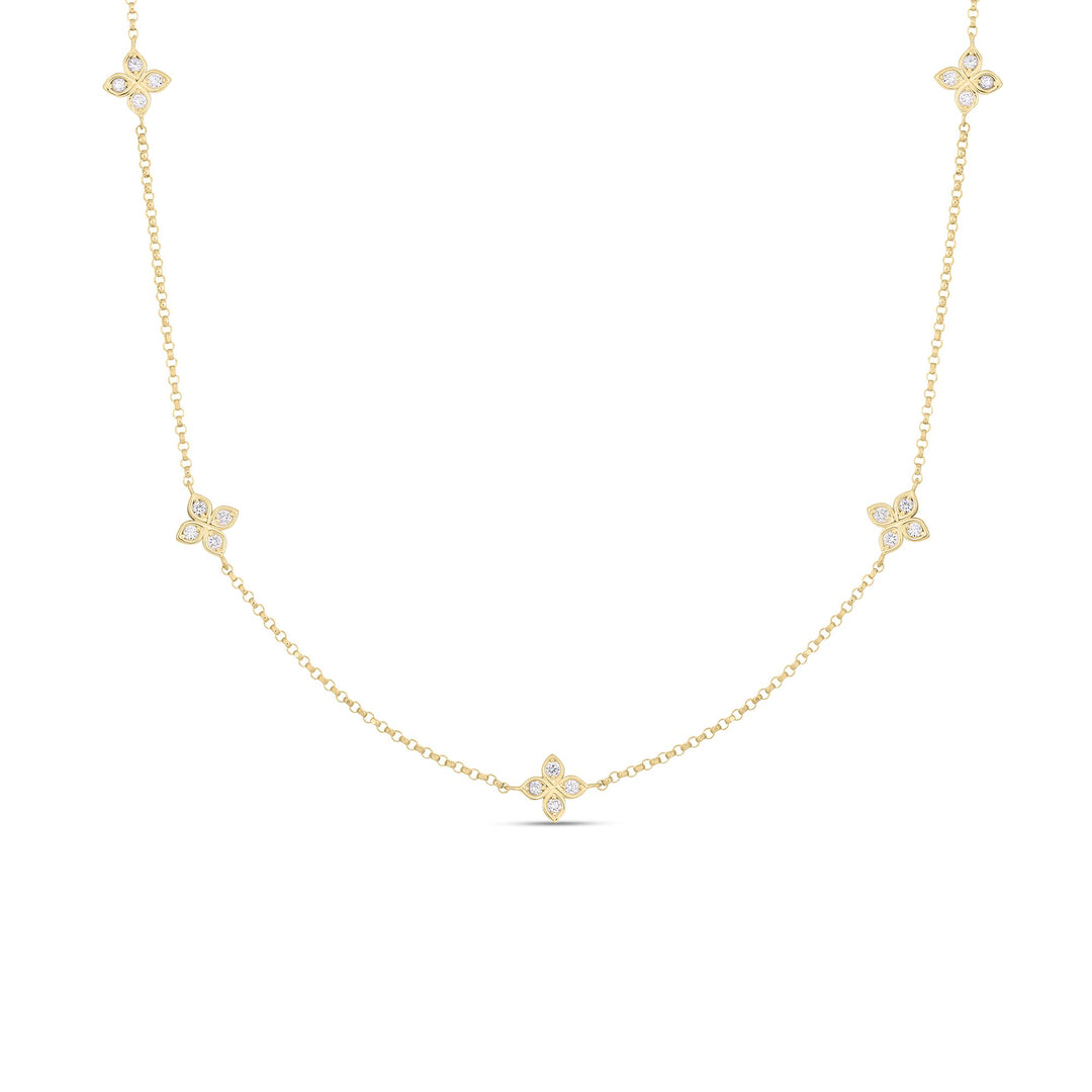 18K YELLOW GOLD LOVE BY THE INCH 5 STATION FLOWER NECKLACE