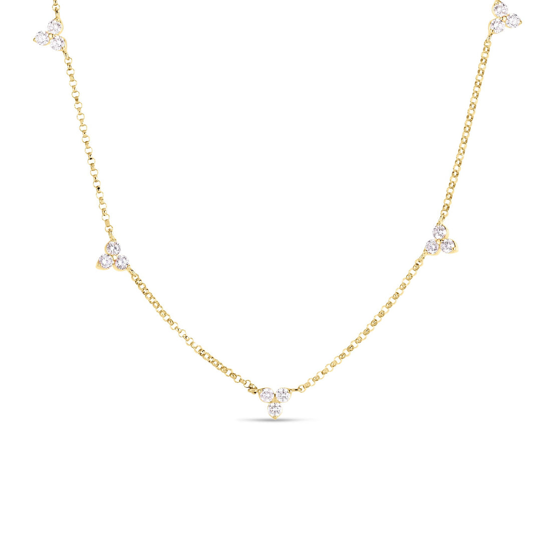 18K YELLOW GOLD DIAMONDS BY THE INCH 5 STATION FLOWER NECKLACE