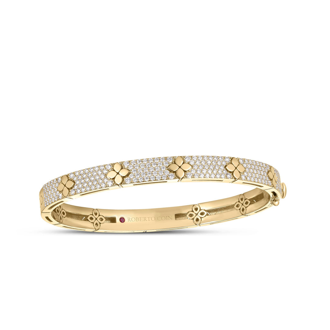 Roberto Coin 18K YELLOW GOLD LOVE IN VERONA PAVE DIAMOND & POLISHED FLOWER BANGLE