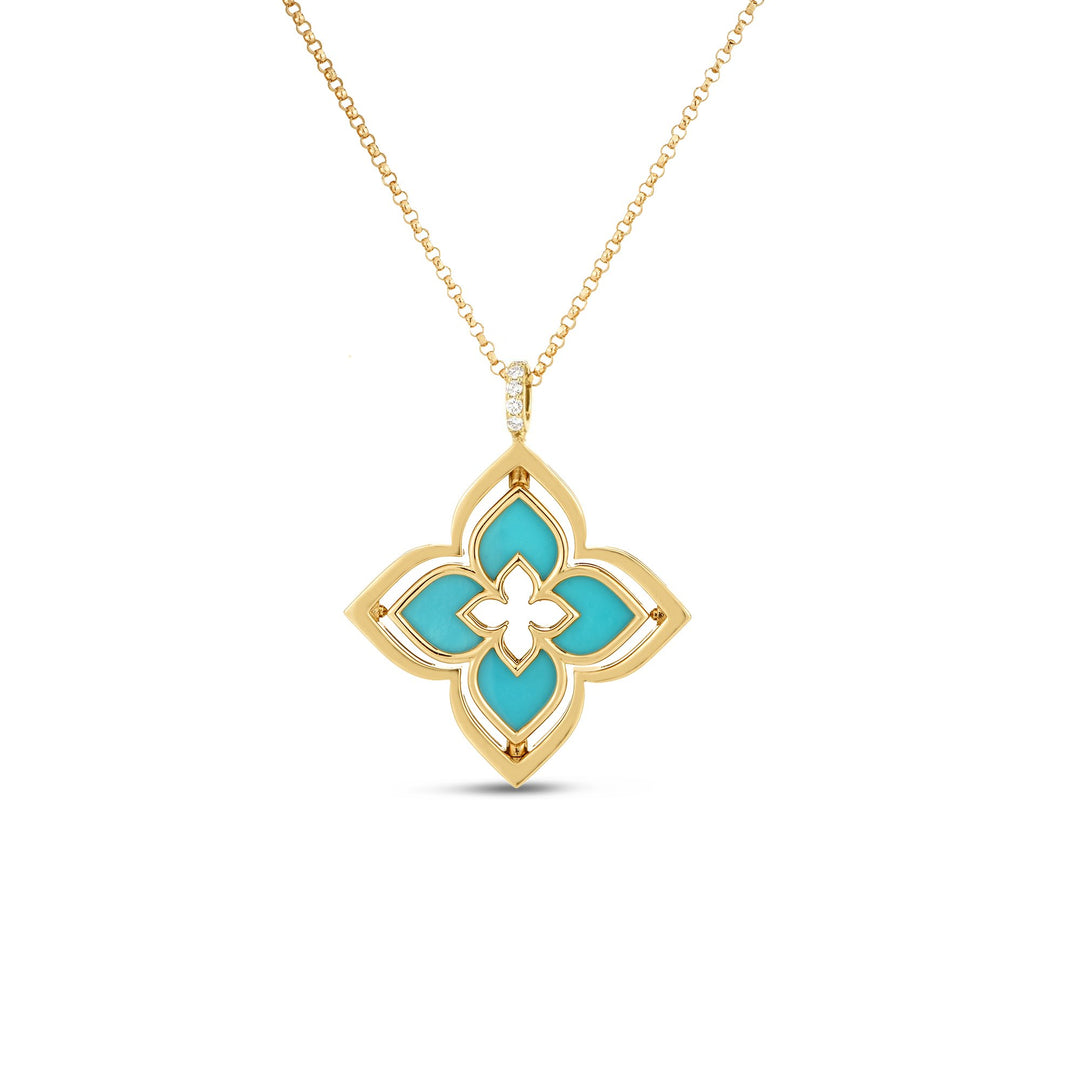 18K YELLOW GOLD VENETIAN PRINCESS PIROUETTE DIAMOND & TURQUOISE FLOWER NECKLACE