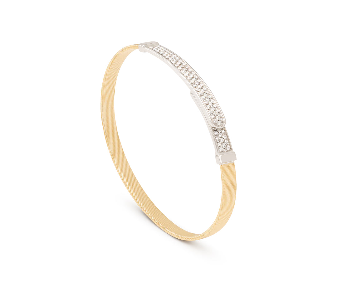 18K Yellow Gold Coil and Diamond Pavé Bangle Bracelet, Large Width