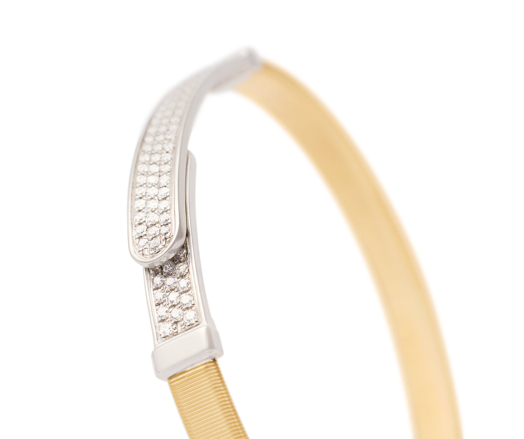 18K Yellow Gold Coil and Diamond Pavé Bangle Bracelet, Large Width