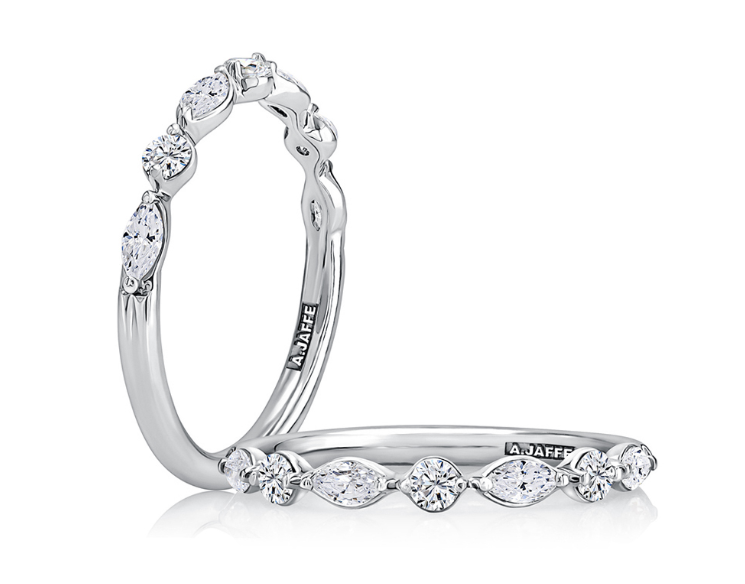 Delicate Halfway Alternating Round and Marquise Diamond Wedding Band