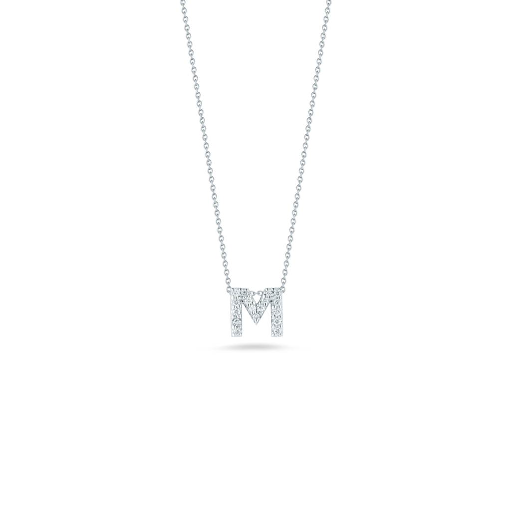 18K WHITE GOLD TINY TREASURES DIAMOND LOVE LETTER "M" NECKLACE