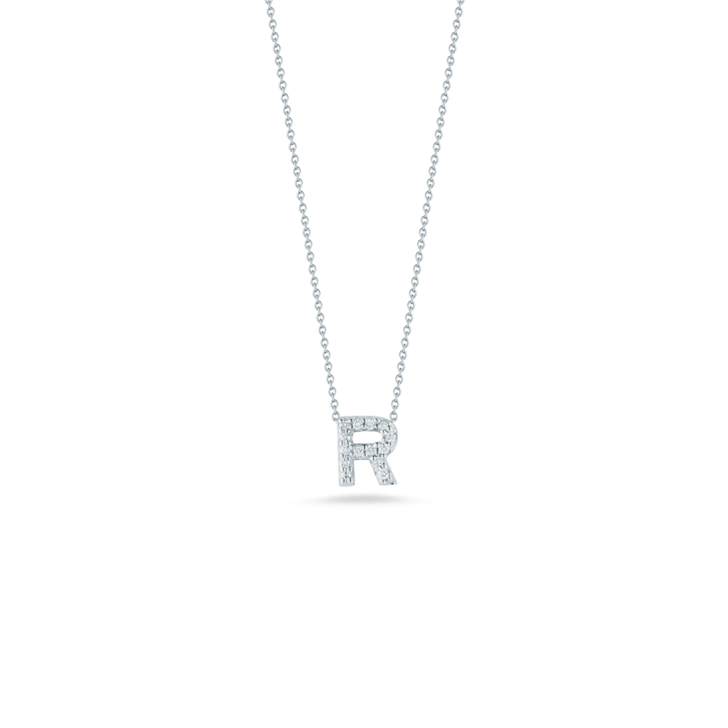 18K WHITE GOLD TINY TREASURES DIAMOND LOVE LETTER "R" NECKLACE