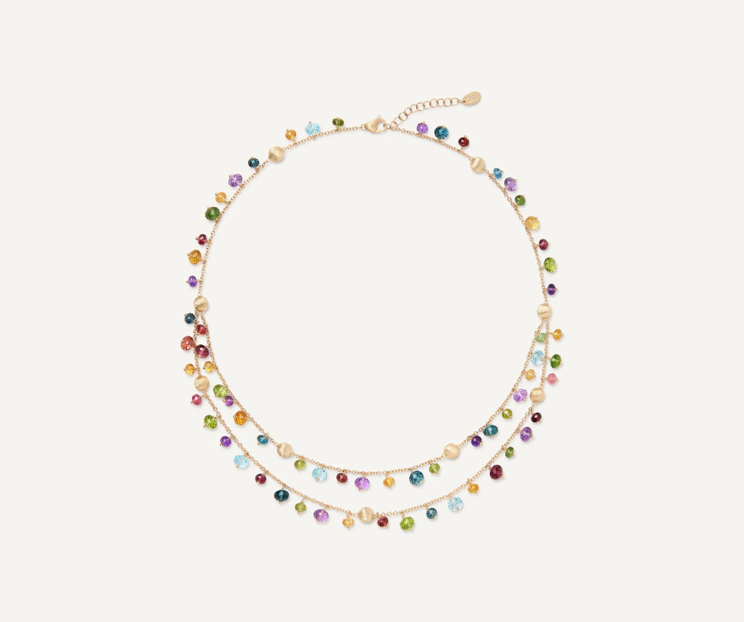 18K Yellow Gold 2-Strand Mixed Gemstone Necklace