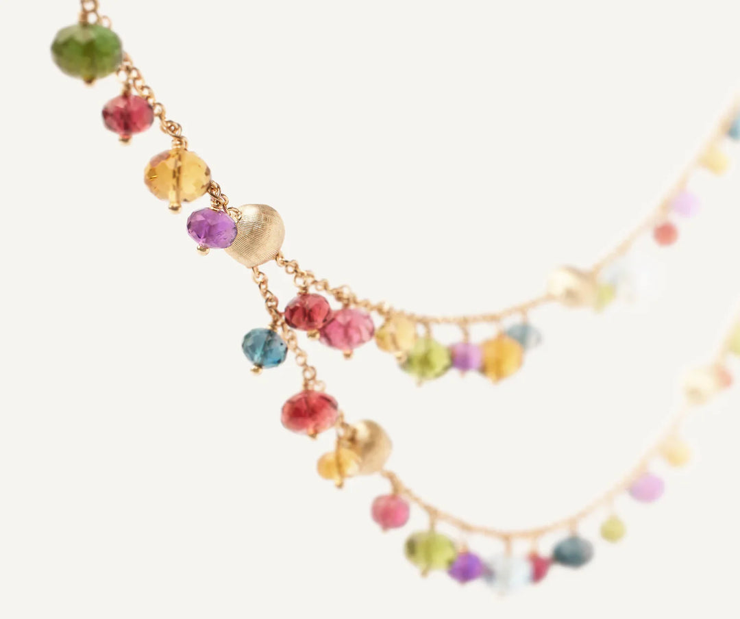 18K Yellow Gold 2-Strand Mixed Gemstone Necklace