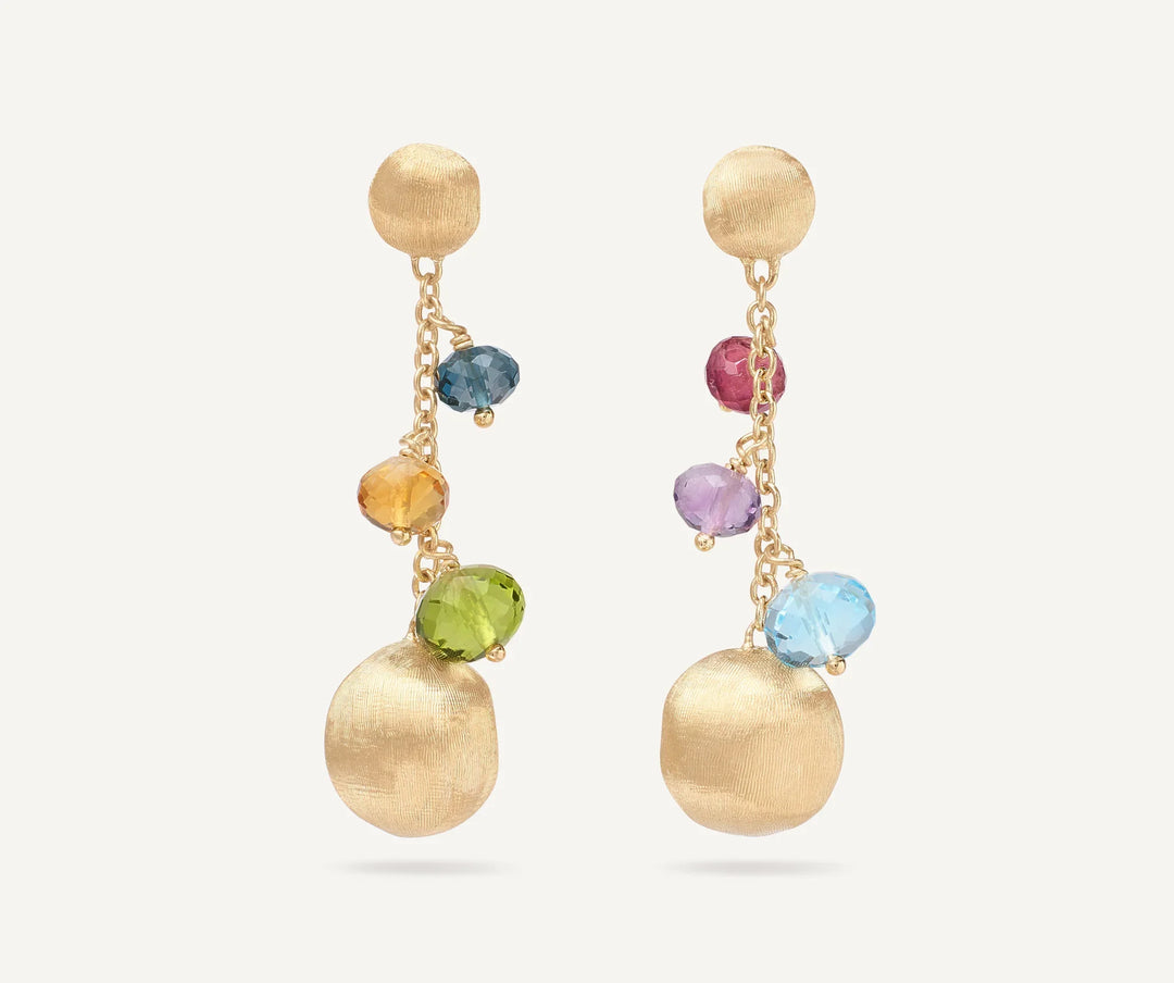 18K Yellow Gold Mixed Gemstone Short Drop Earrings