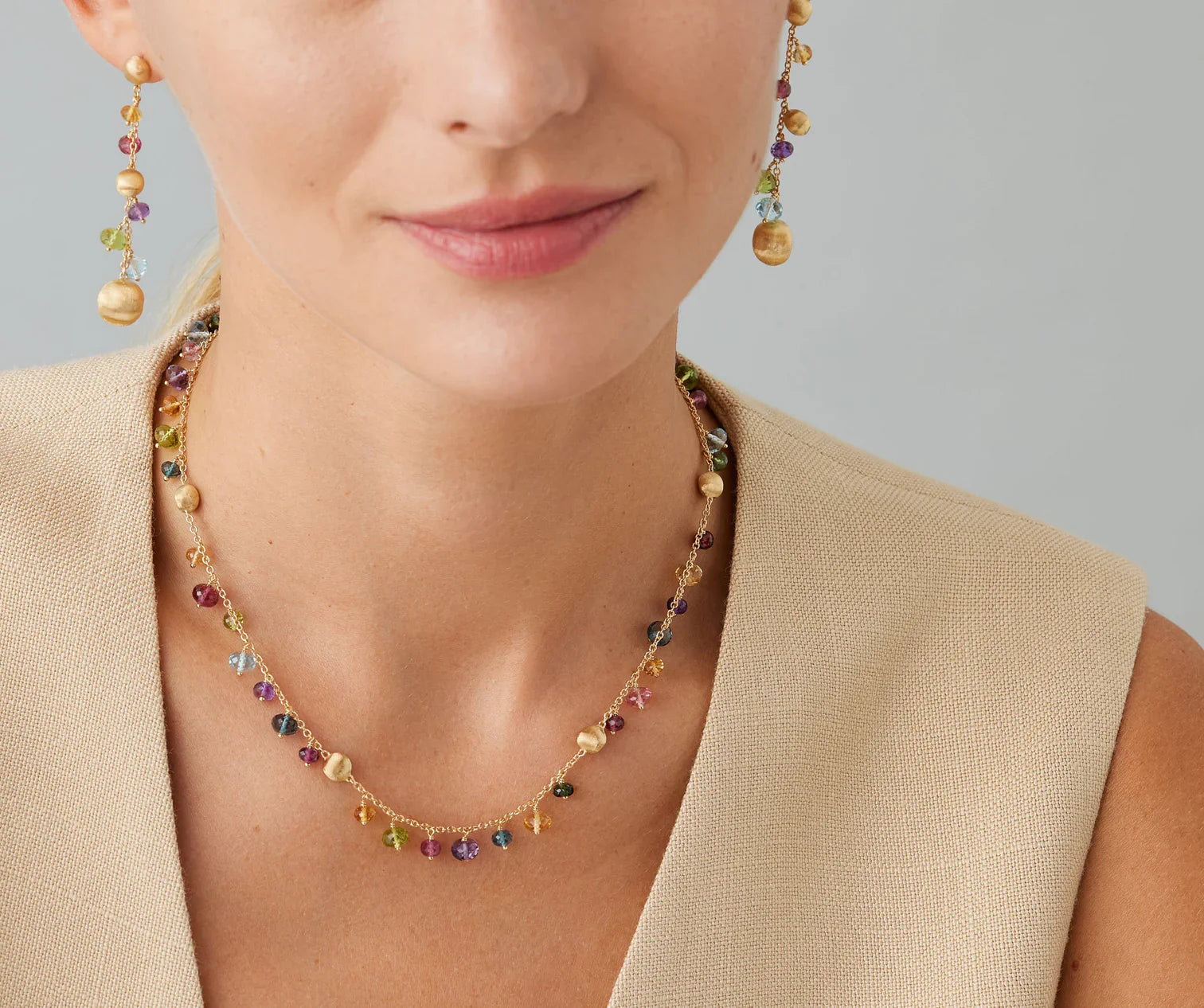 18K Yellow Gold Single-Strand Mixed Gemstone Necklace