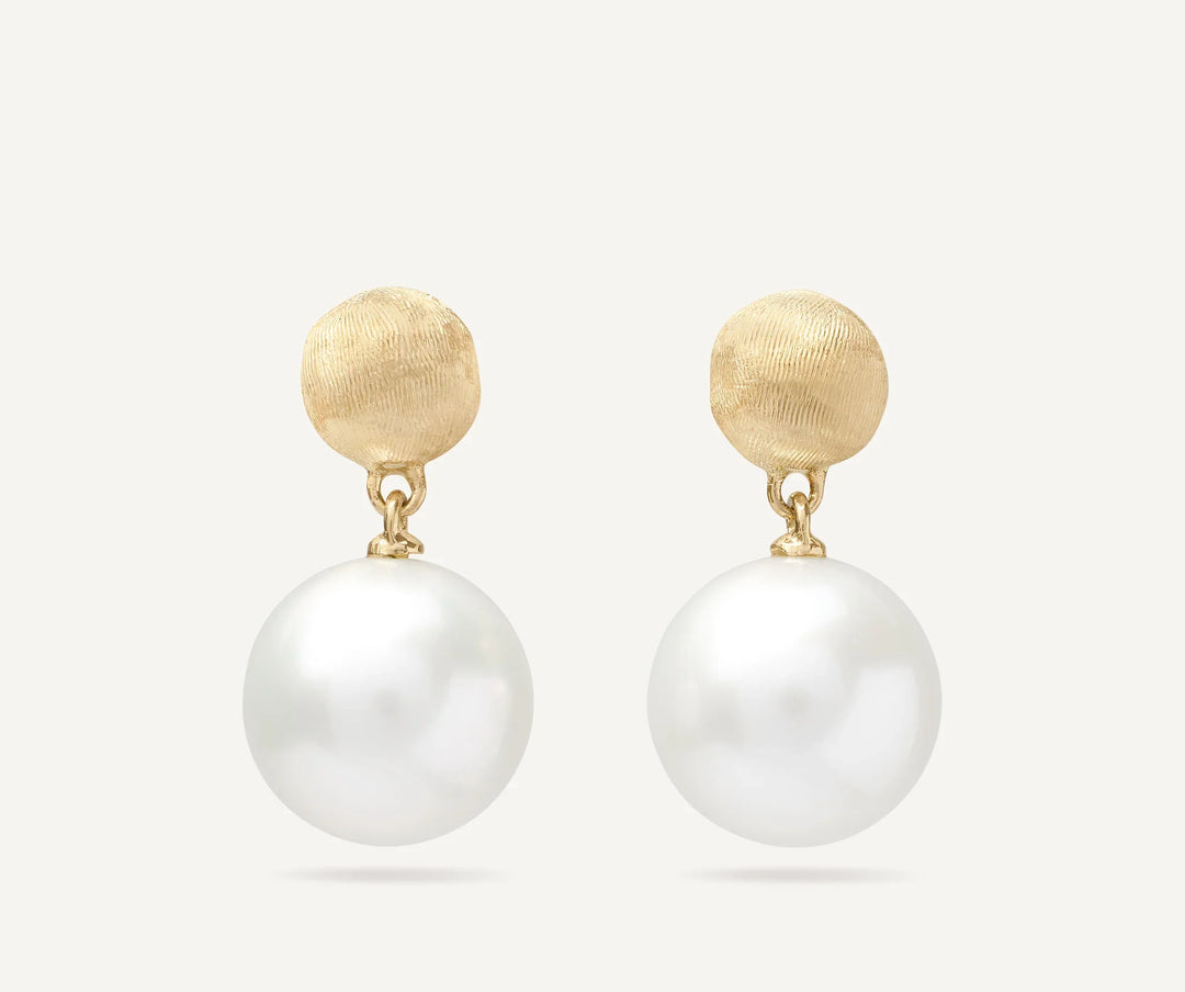 18K Yellow Gold Small Pearl Drop Earrings