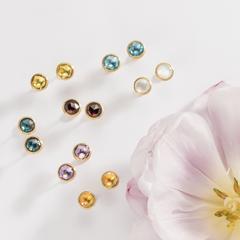 18K Jaipur Collection Yellow Gold and Blue Topaz Petite Stud Earrings