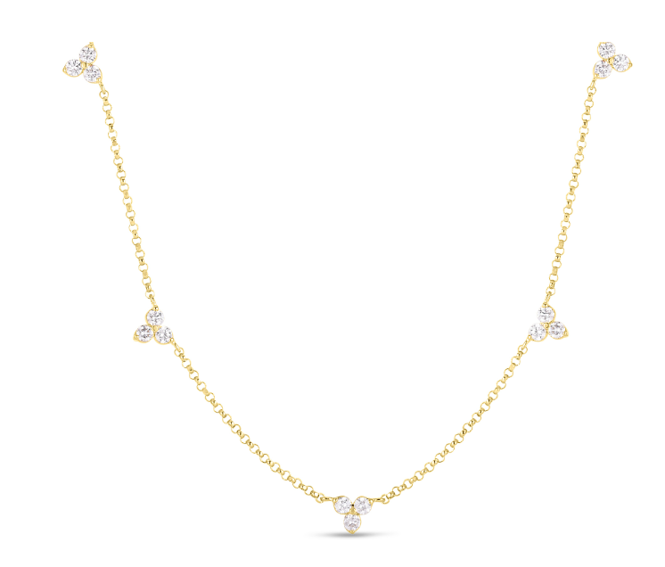 18K YELLOW GOLD DIAMONDS BY THE INCH 7 STATION FLOWER NECKLACE