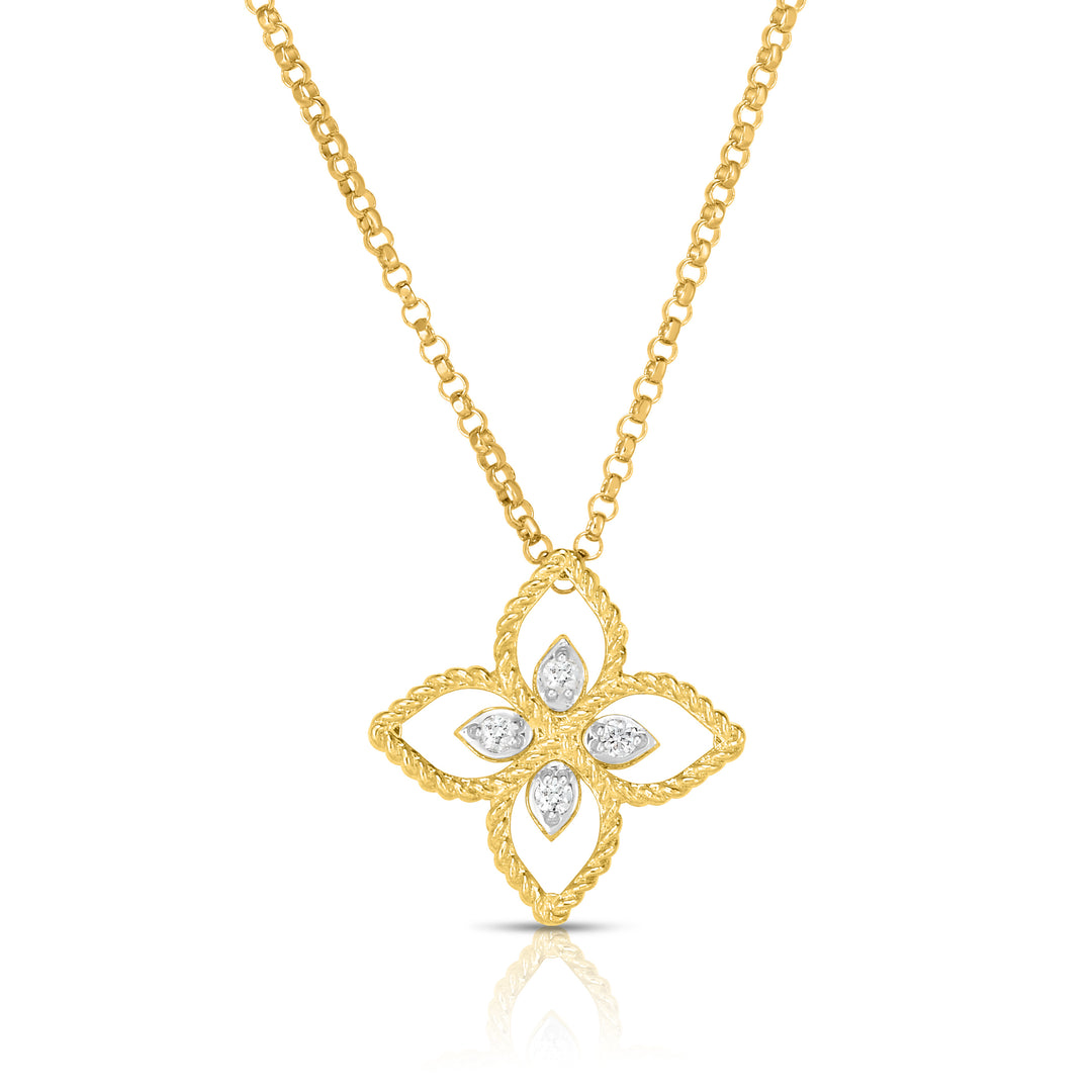 18K PRINCIPESSA SMALL FLOWER PENDANT W. DIAMOND