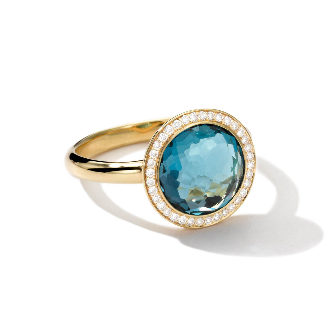 18K Lollipop® Mini Ring in London Blue Topaz with Dia Pavé (.18 ctw)