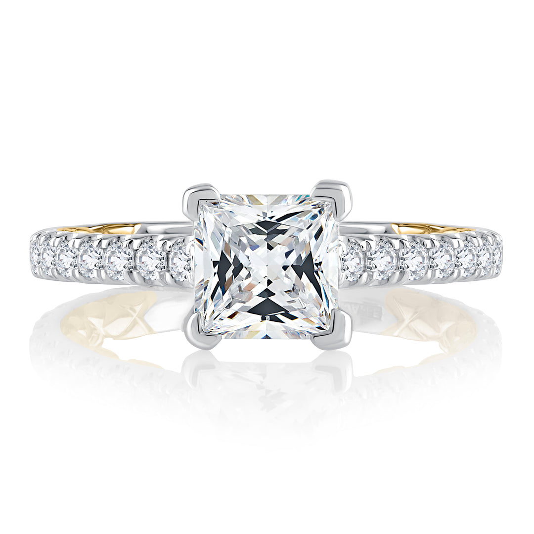 Elegant Two Tone Princess Cut Diamond Engagement Ring