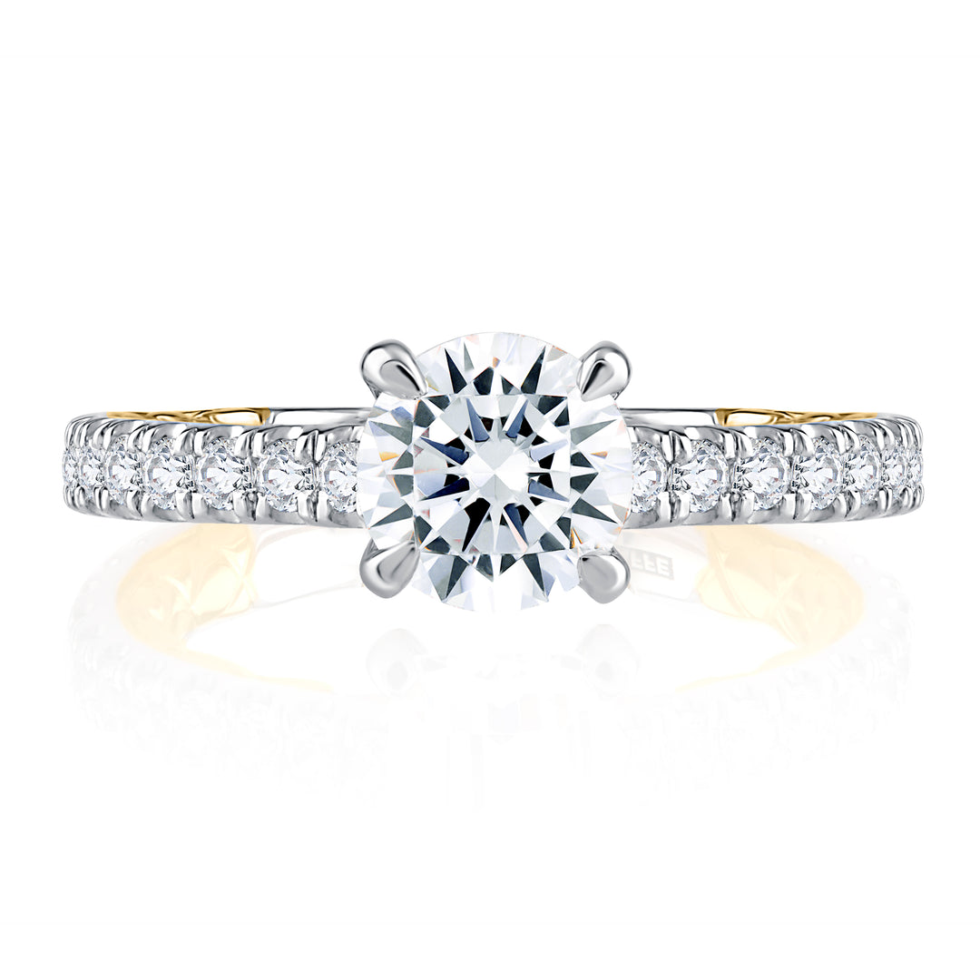 Cathedral Two Tone Round Cut Diamond Engagement Ring