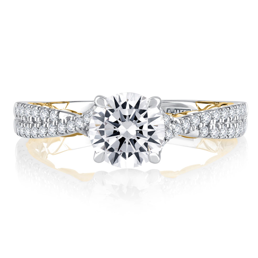 Split Shank Two Tone Round Cut Diamond Engagement Ring