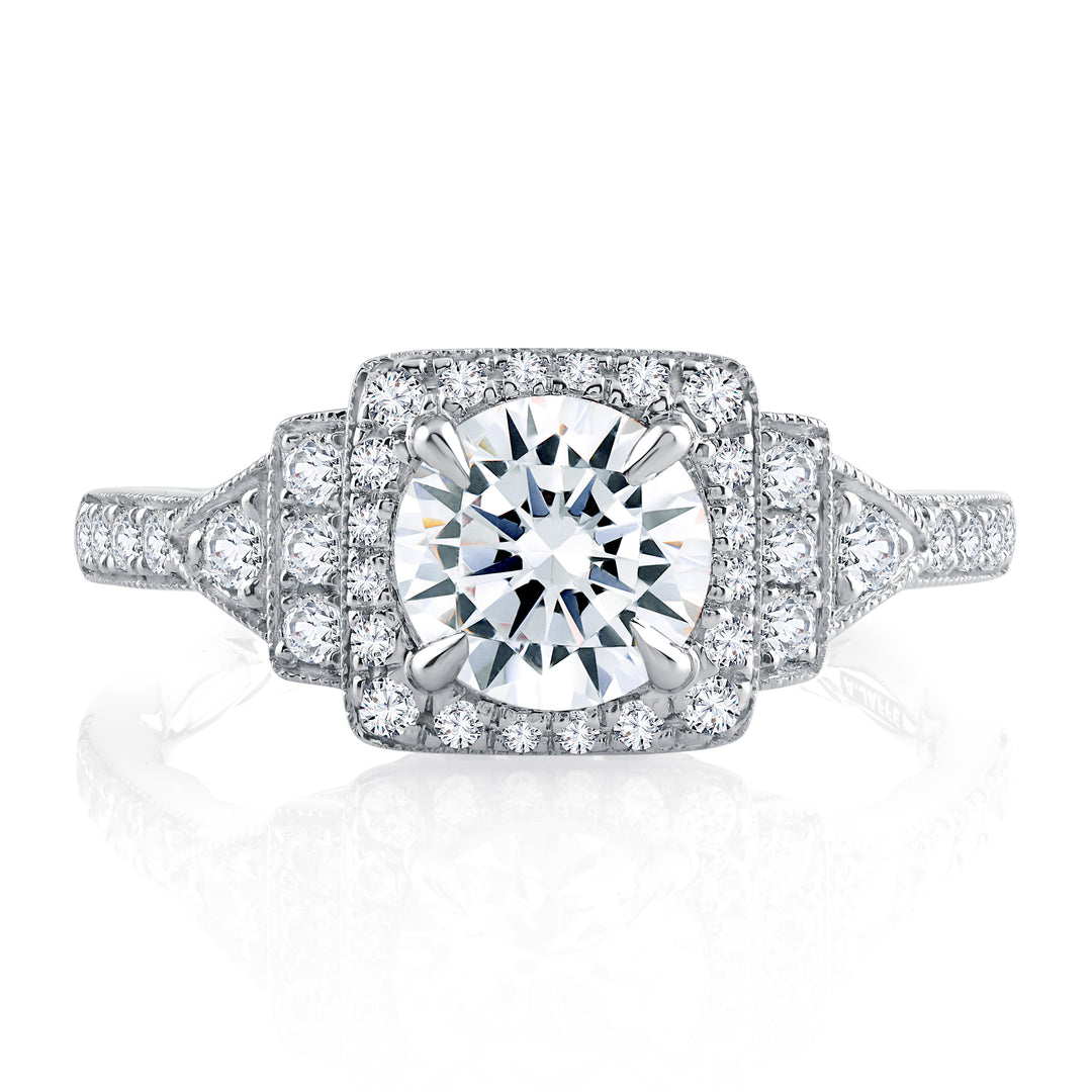 Vintage Inspired Halo Round Cut Diamond Engagement Ring