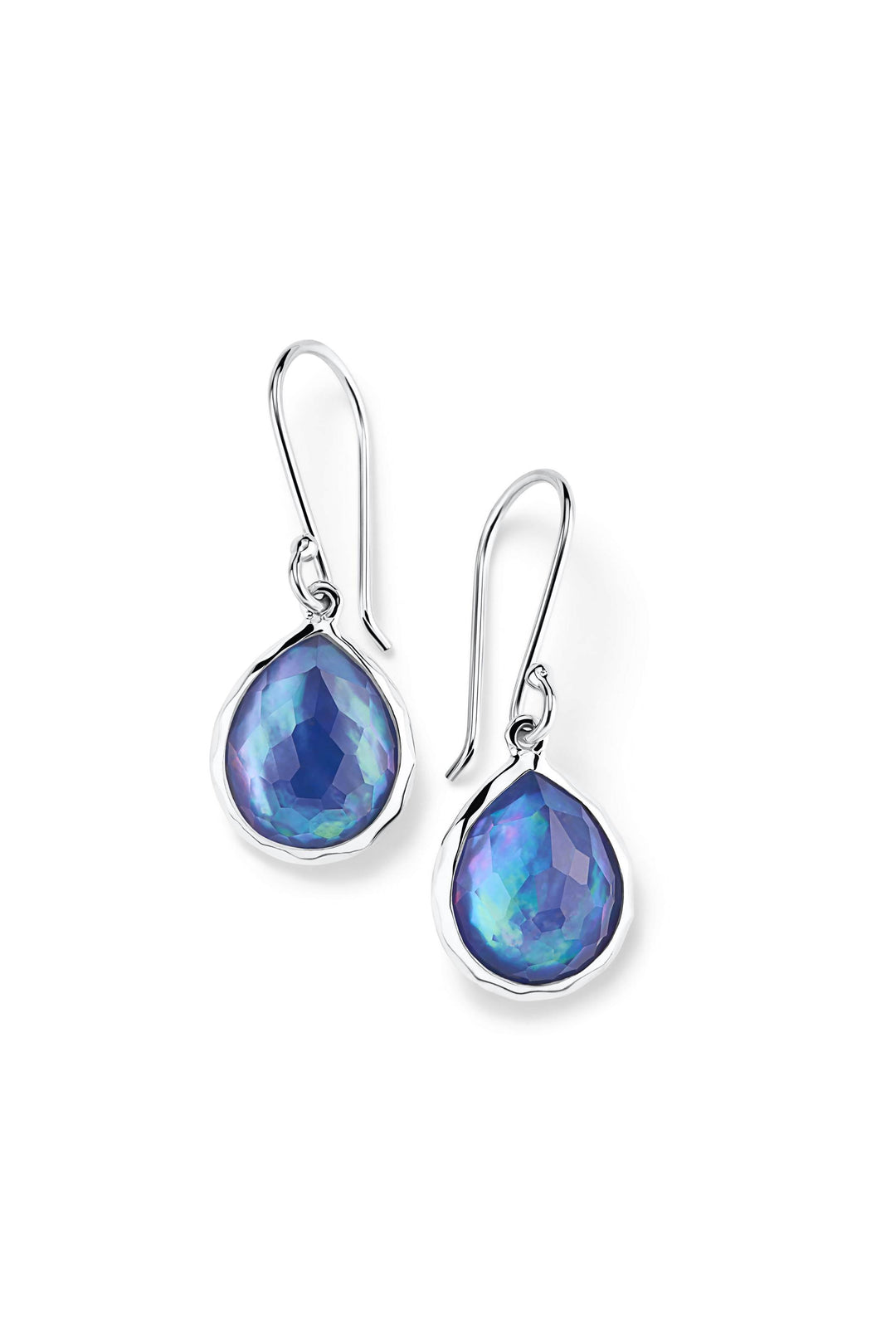 Sterling Silver Rock Candy® Mini Teardrop Earrings in Rock Crystal over MOP, over Lapis Triplet