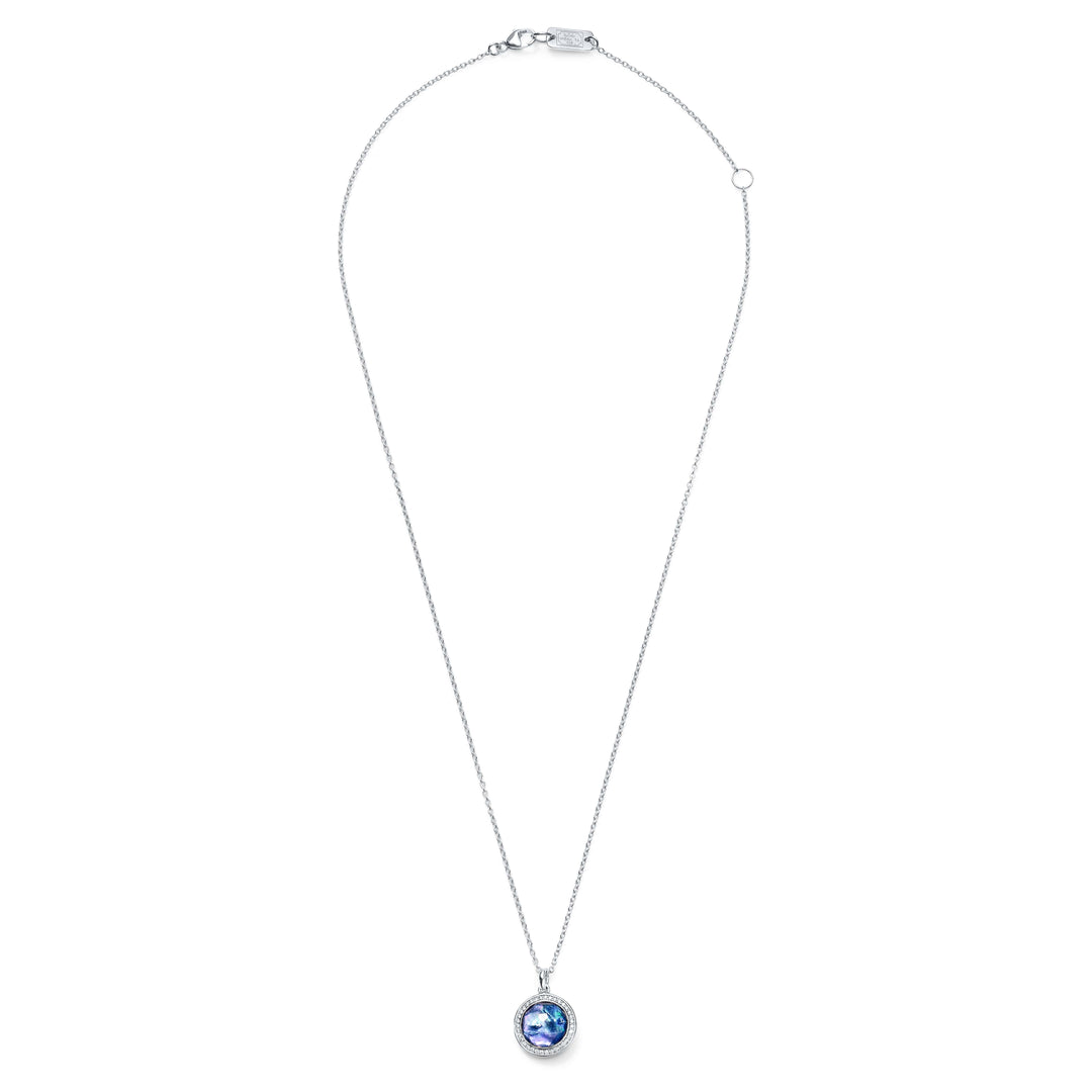 Sterling Silver Lollipop® Mini Pendant Necklace in CQ-MOP-Lapis Triplet with Dia Pavé(.14ctw) 16-18"