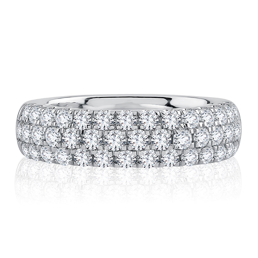 Modern Three Row PavÃ© Diamond Anniversary Band