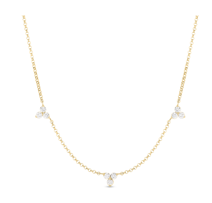 18K GOLD DIAMONDS BY THE INCH 3 STATION FLOWER NECKLACE