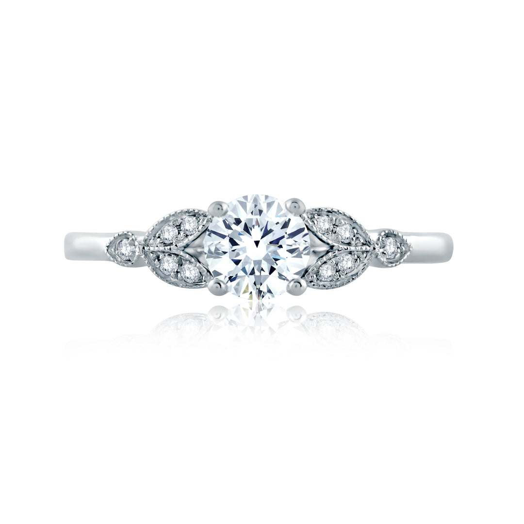 Floral Milgrain Accent Round Center Solitaire Engagement Ring