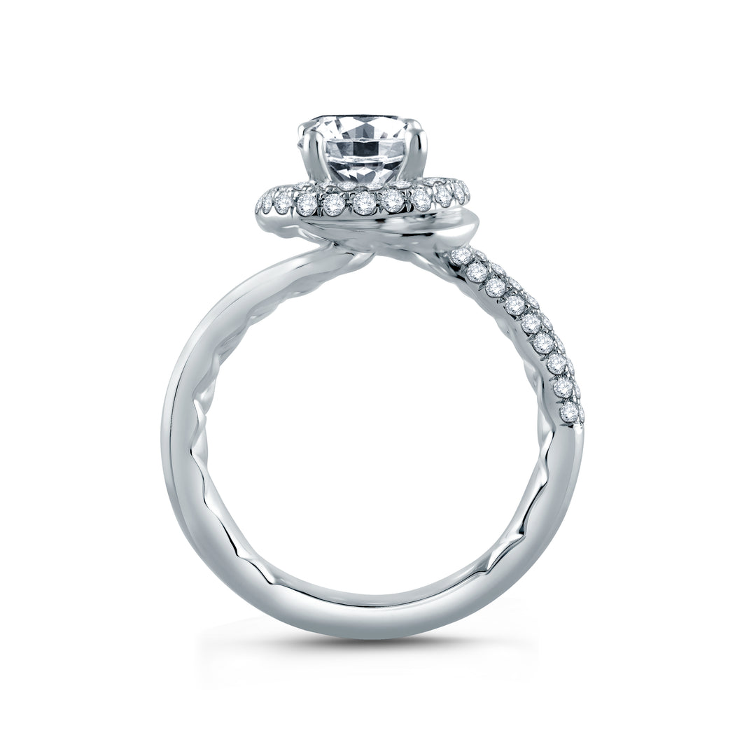 Four Prong Round Wave-Inspired Half Pave  Engagement Ring