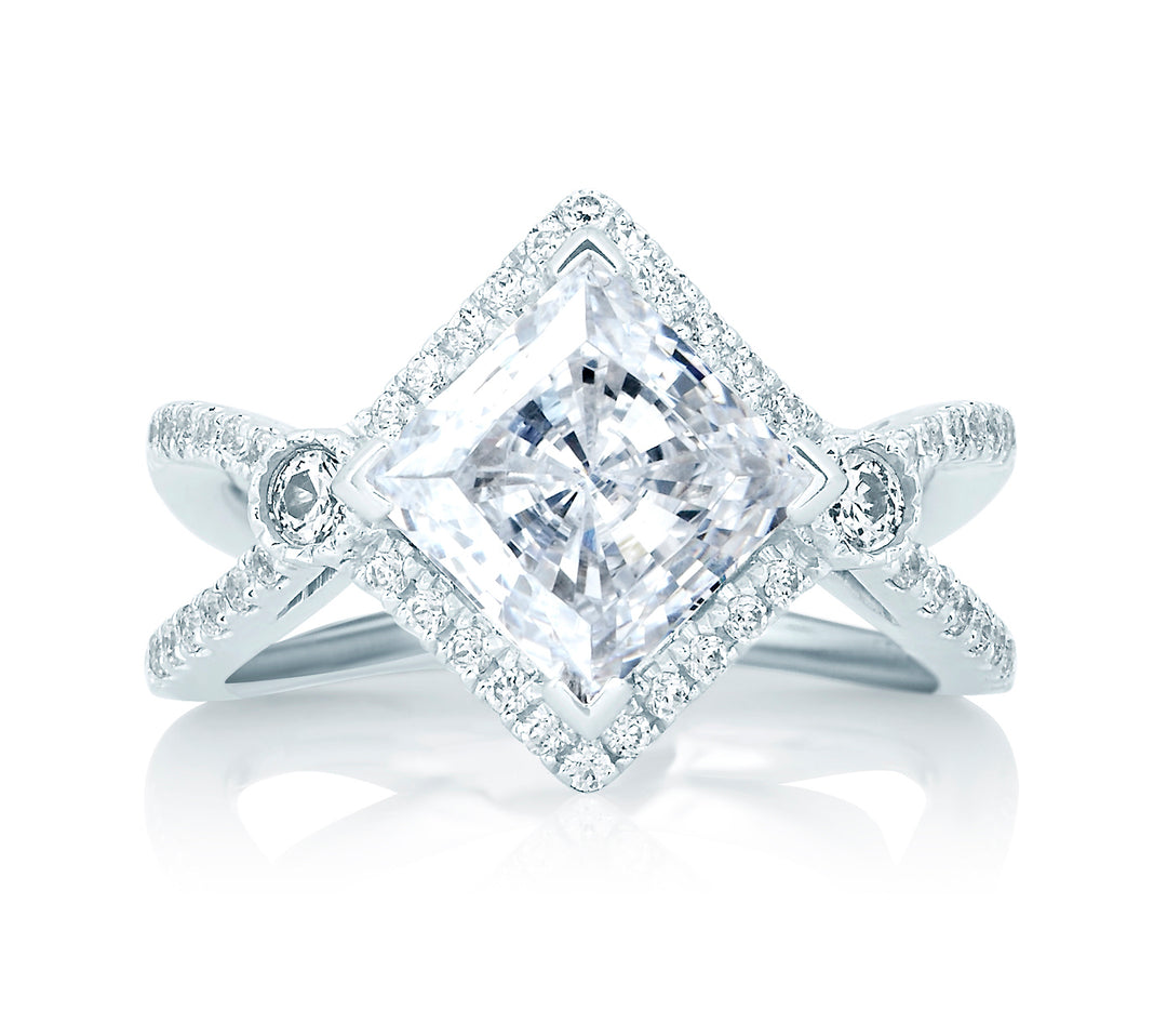 Deco Double Shank Bubble Prong Engagement Ring