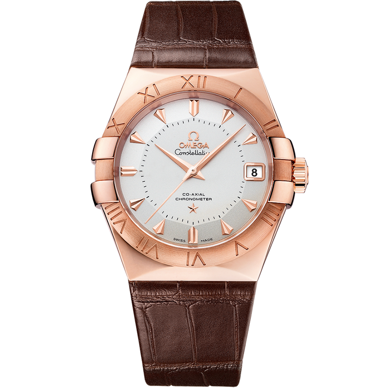 Omega Constellation 38 mm, Sedna™ gold on leather strap