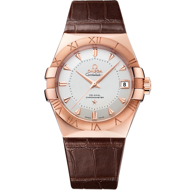 Omega Constellation 38 mm, Sedna™ gold on leather strap