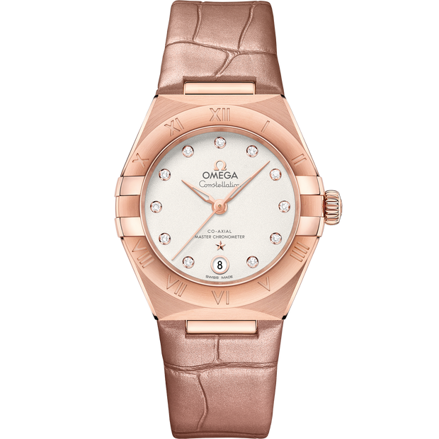 Omega Constellation 29 mm, Sedna™ gold on leather strap