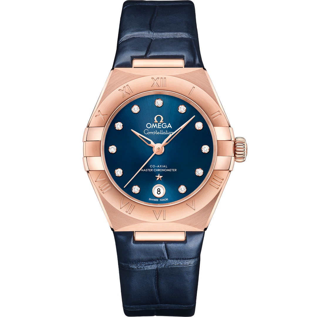 Omega Constellation 29 mm, Sedna™ gold on leather strap