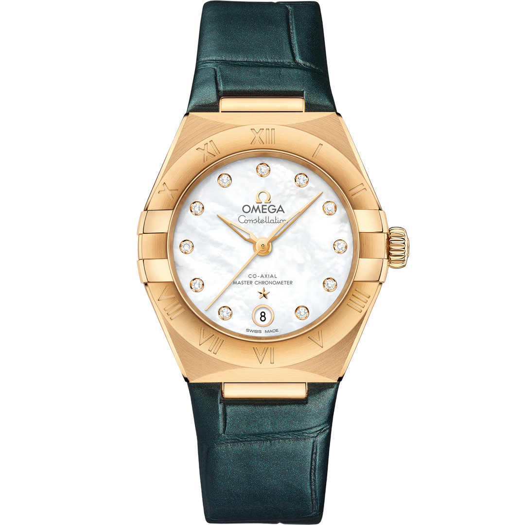 Omega Constellation 29 mm, yellow gold on leather strap