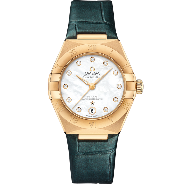 Omega Constellation 29 mm, yellow gold on leather strap