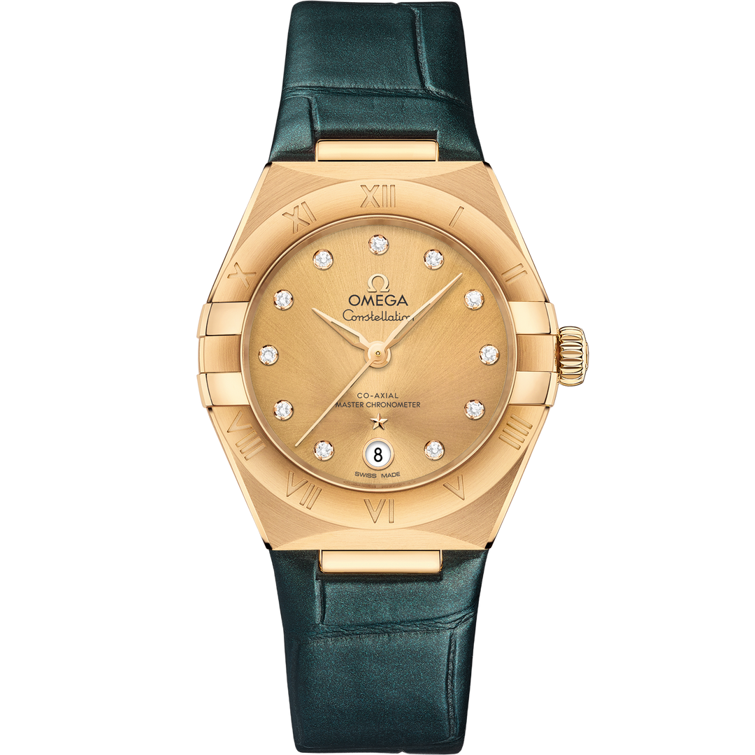 Omega Constellation 29 mm, yellow gold on leather strap