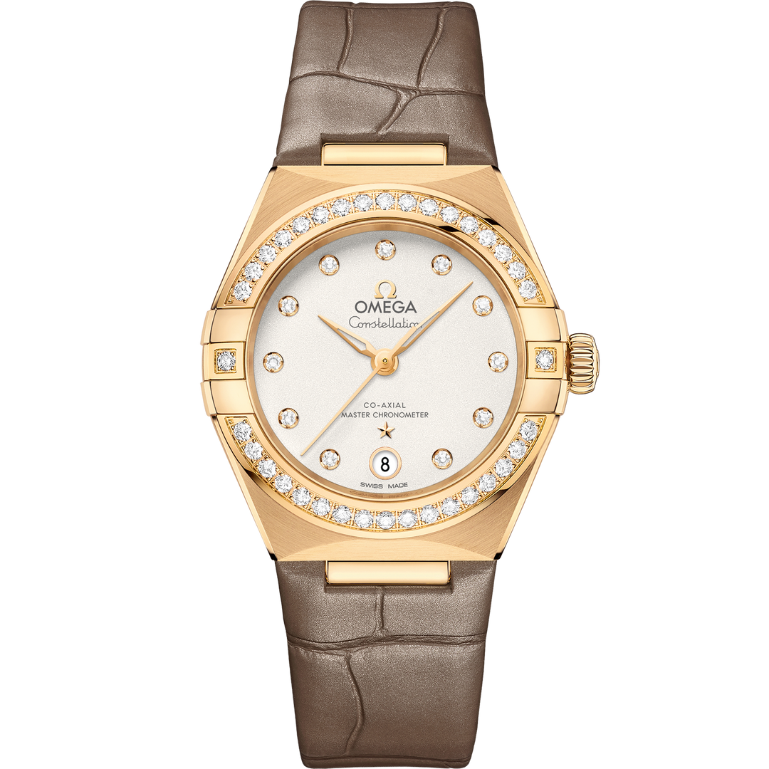 Omega Constellation 29 mm, yellow gold on leather strap