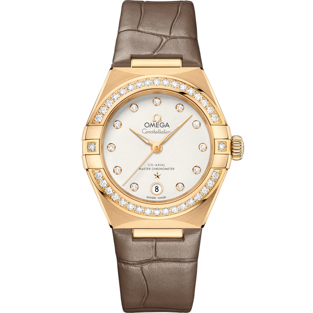 Omega Constellation 29 mm, yellow gold on leather strap