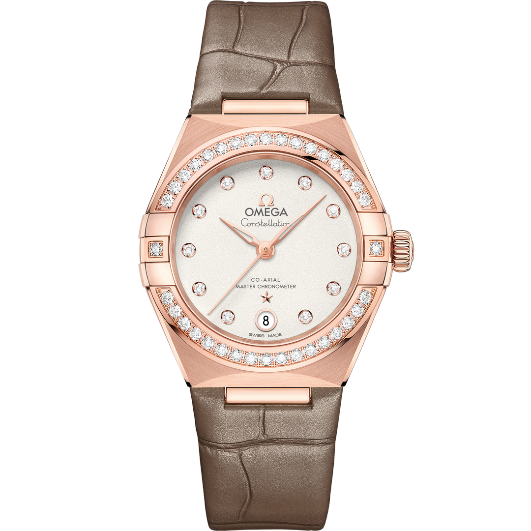 Omega Constellation 29 mm, Sedna™ gold on leather strap