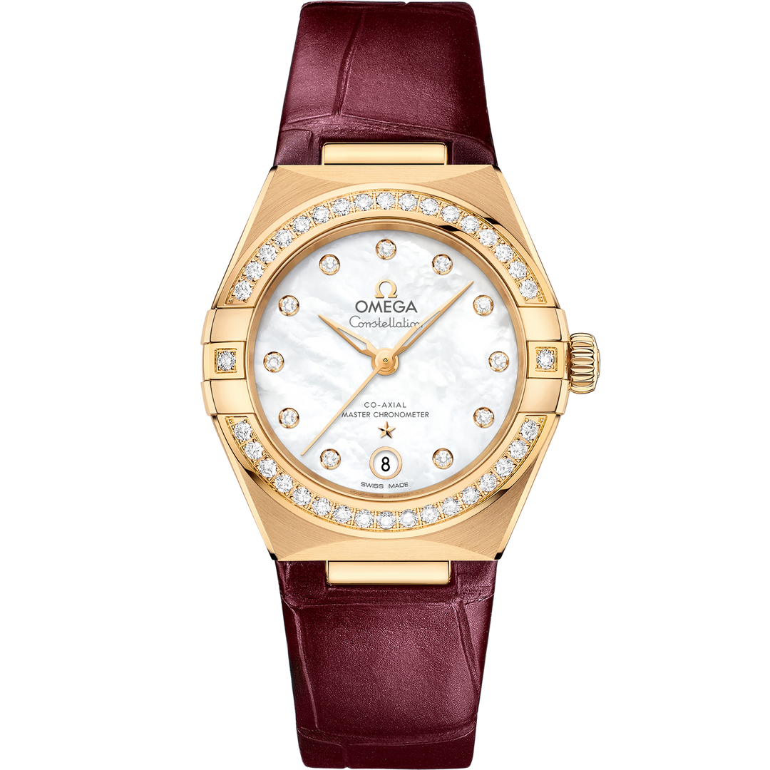 Omega Constellation 29 mm, yellow gold on leather strap