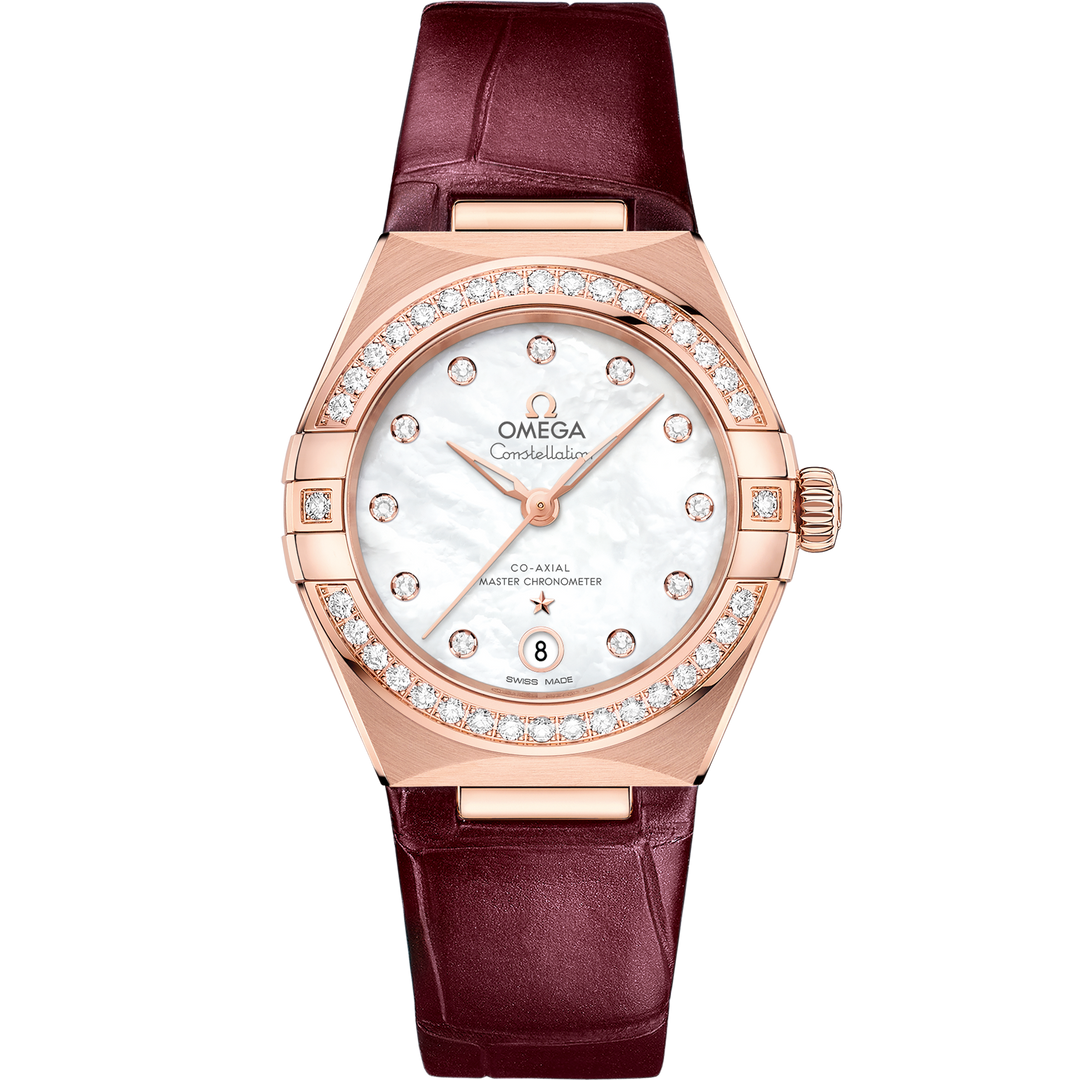 Omega Constellation 29 mm, Sedna™ gold on leather strap