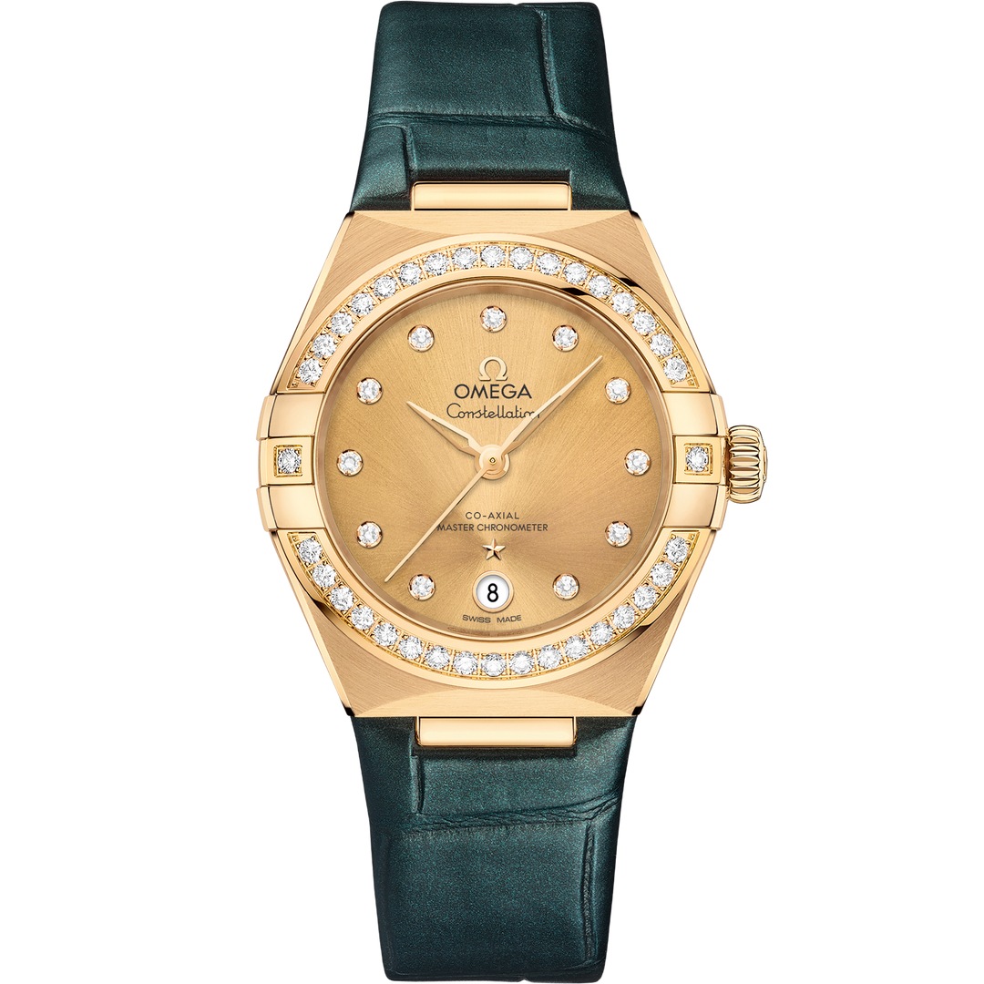 Omega Constellation 29 mm, yellow gold on leather strap