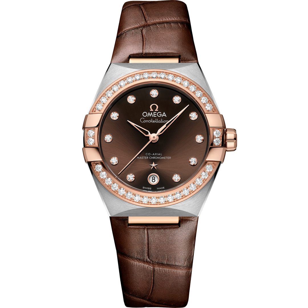 Omega Constellation 36 mm, steel - Sedna™ gold on leather strap