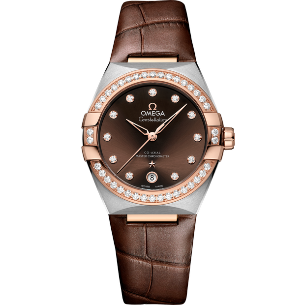 Omega Constellation 36 mm, steel - Sedna™ gold on leather strap