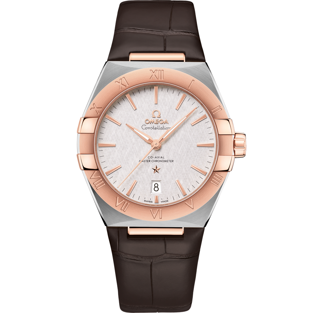 Omega Constellation 39 mm, steel - Sedna™ gold on leather strap